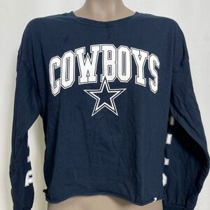 Dallas Cowboys NFL 47 Navy Blue Long Sleeve Cropped T-Shirt Women's MEDIUM